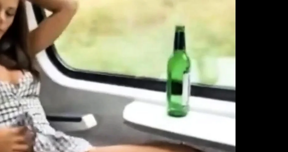 Teen risky flash in train