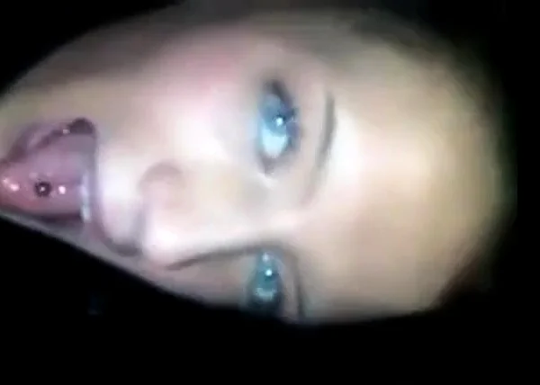 Blue eyes showing and swallowing cum