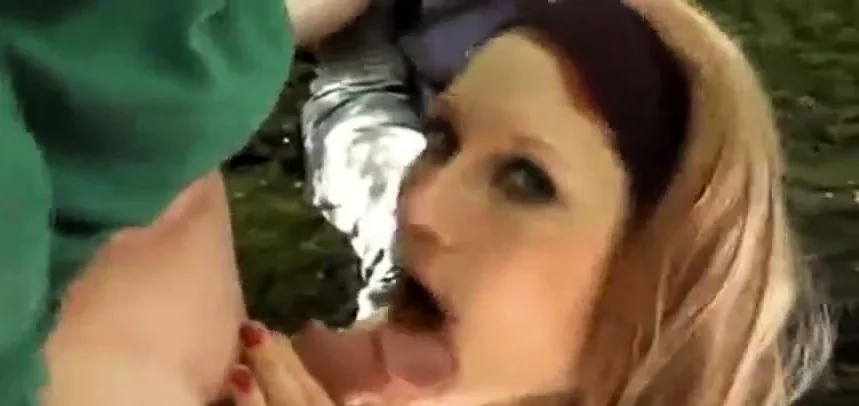 Blonde wife gangbanged by strangers in a public park