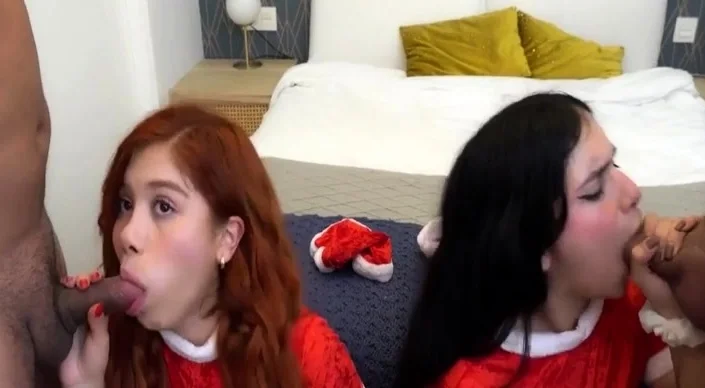 Santaâs helperâs go for a public cum walk