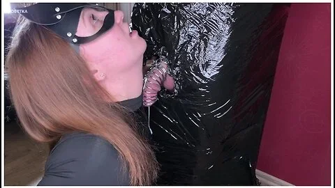 Plastic Cling Wrapped Bondage Cum In Chastity Cage And Ruined Again Femdom