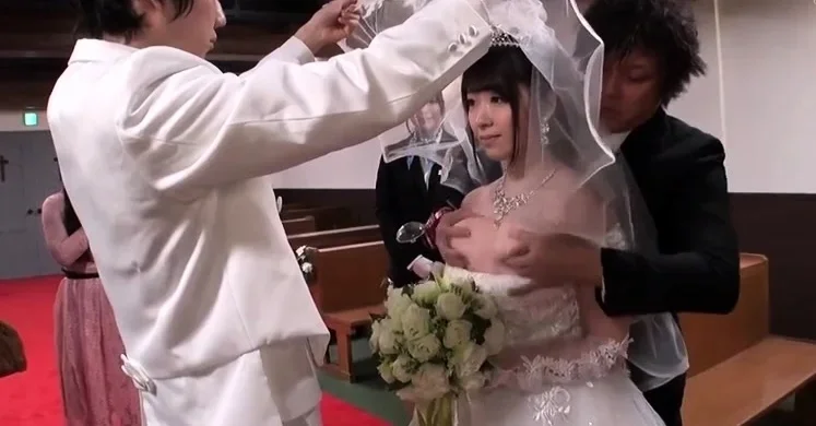 Christian Japanese wedding with the busty bride and the