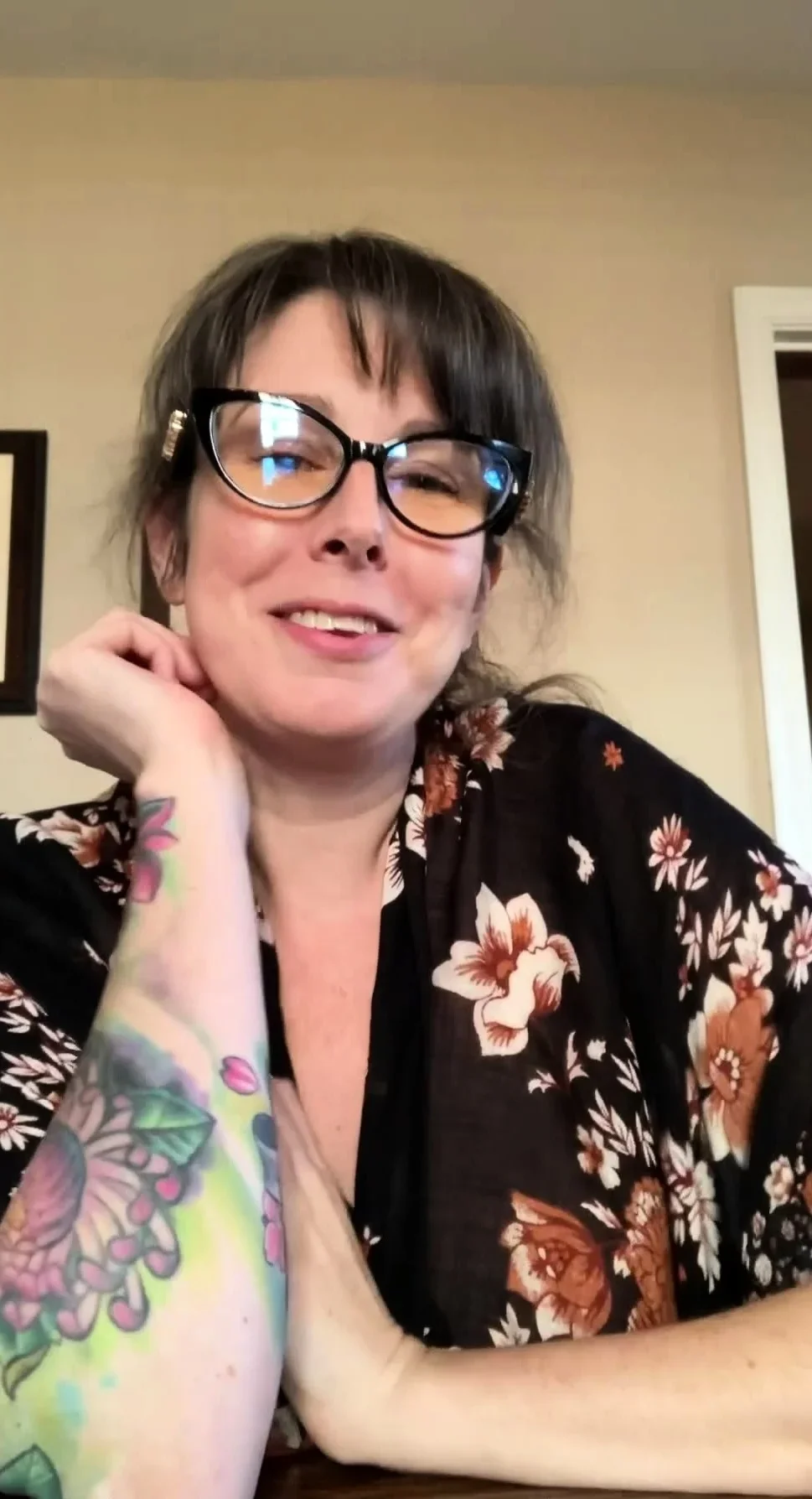 Busty curly brunette with big boobs fucks on couch