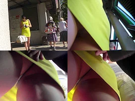 G-string upskirt footage of a gal wearing mini skirt