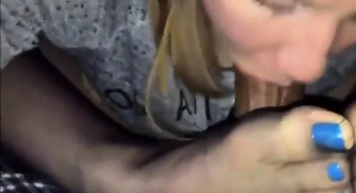Amateur nylon footjob and blowjob  - not mine found on web