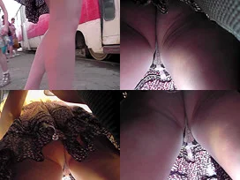Hottie's g-string seen under a skirt in upskirt mov