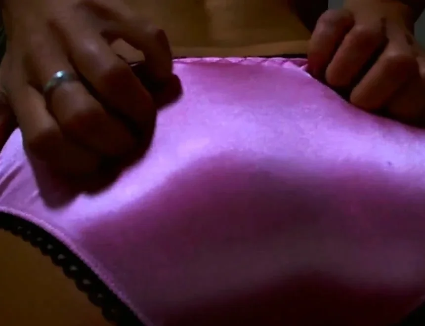 Pink satin panties in your face