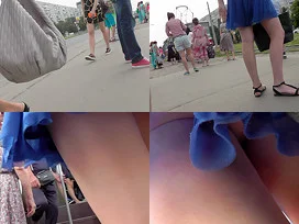 Chick wears a-line skirt and a g-string in upskirt mov