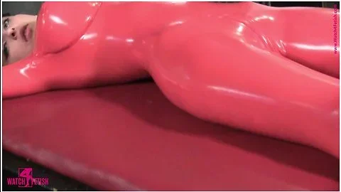 Tied Up In A Tight Red Latex Catsuit - Watch4Fetish