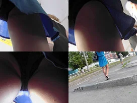 Upskirt vid of girl in tight skirt, wearing a g-string
