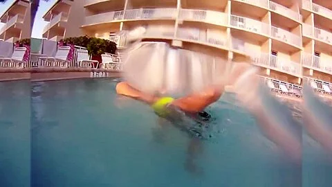 Enema loving babe shows body in pool