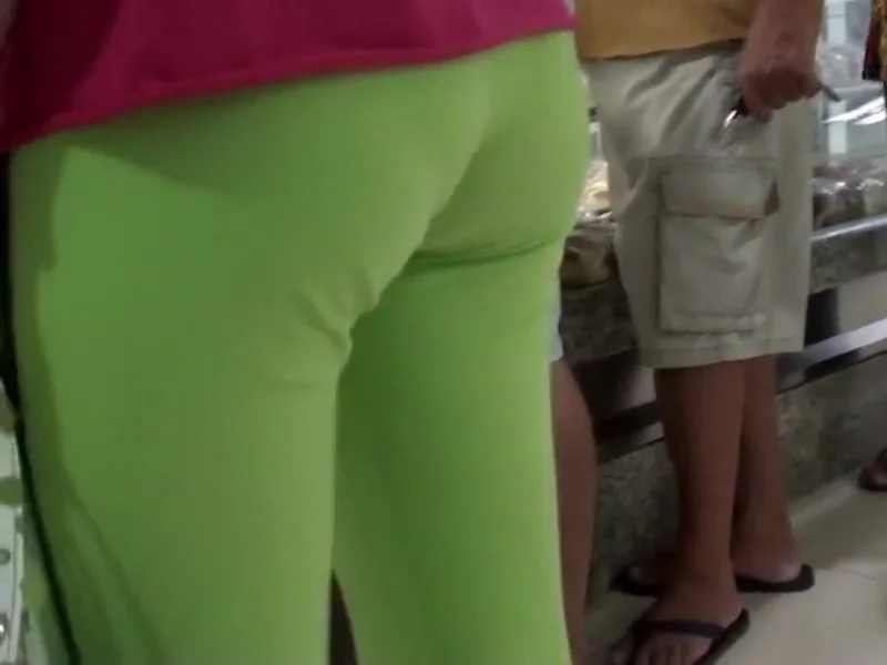 Greenish tights tucked in the pussy
