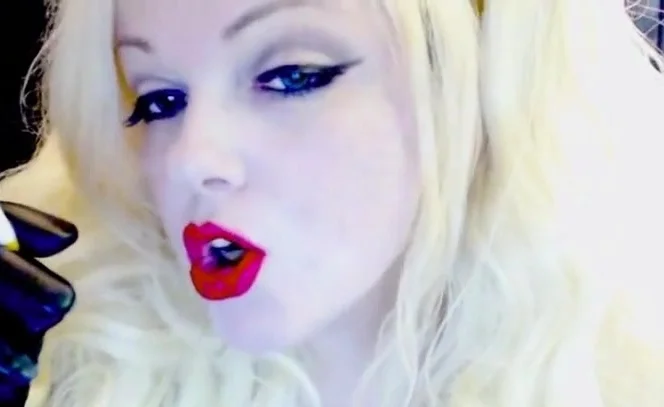 Slutty Blonde Smoking In Gloves