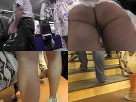 Hot upskirt porn with auburn-hair gal in a public place