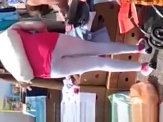 White leggings woman in flea market