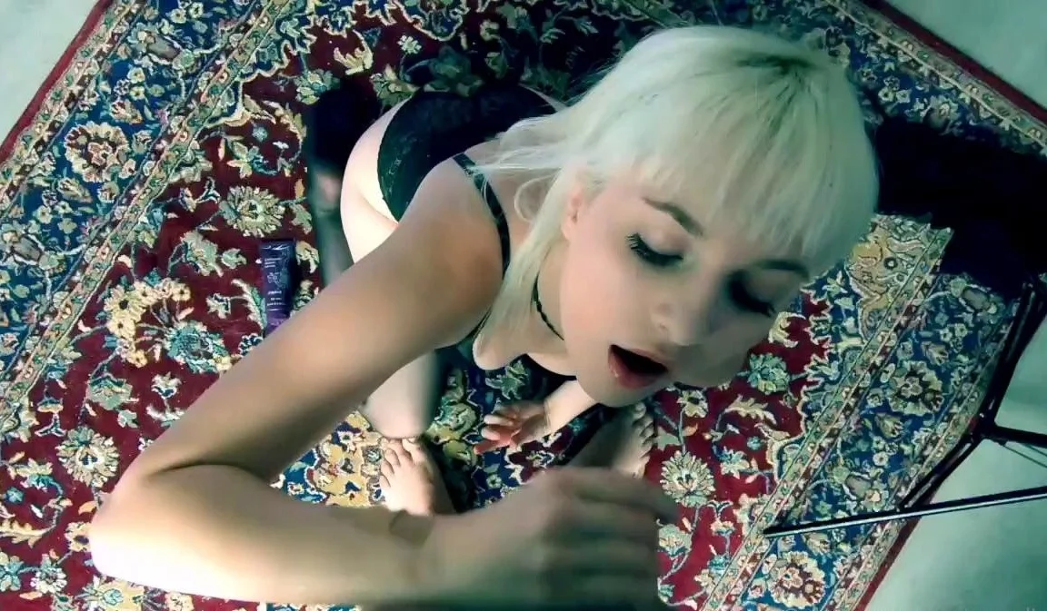 Blonde teen girlfriend gives a pov blowjob in a hotel