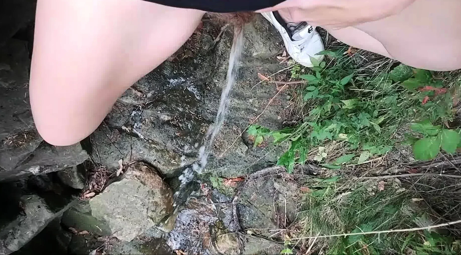 Amateur model in public nudity and outdoor dildo