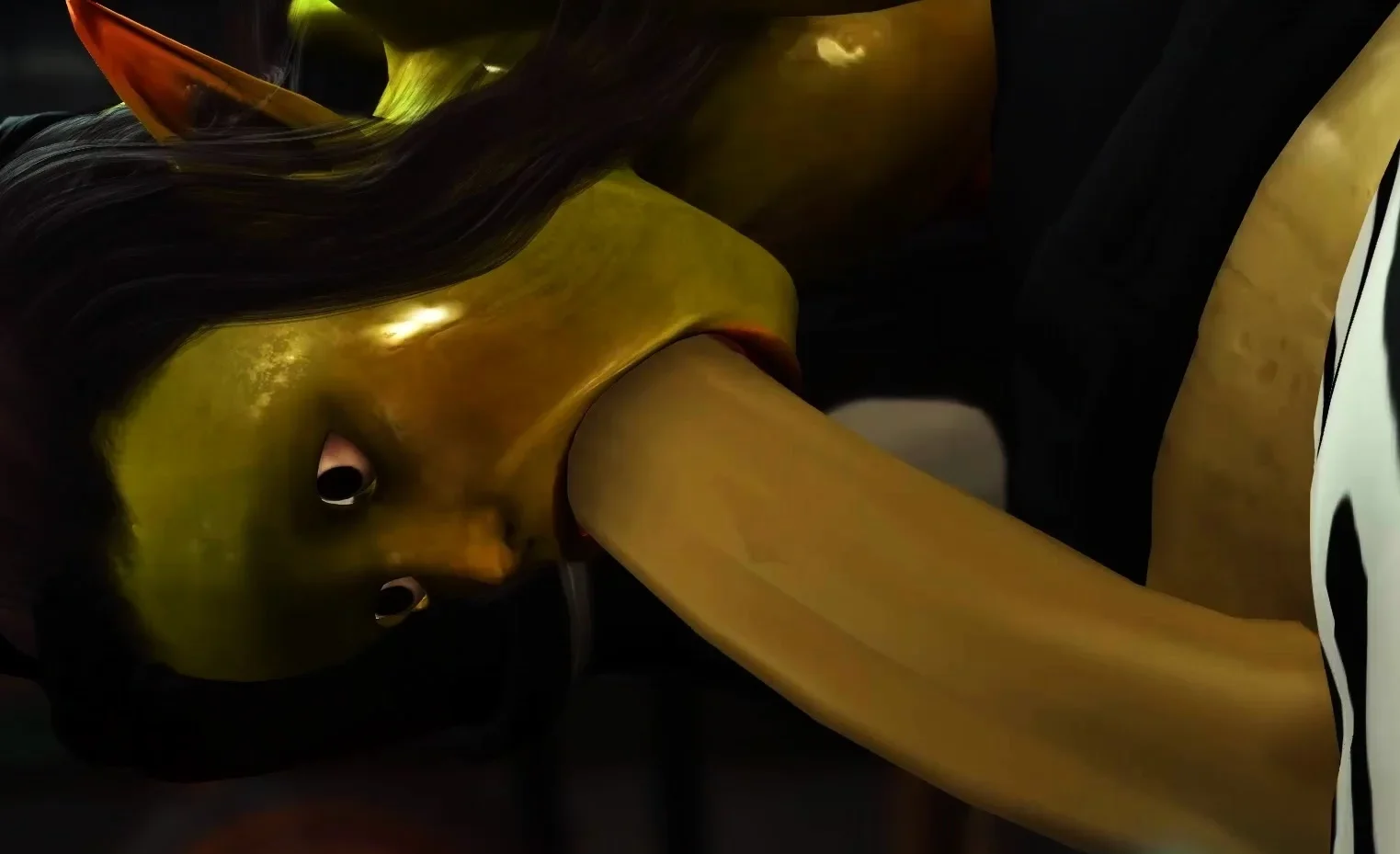 Female green alien gets fucked by a big monster in starship