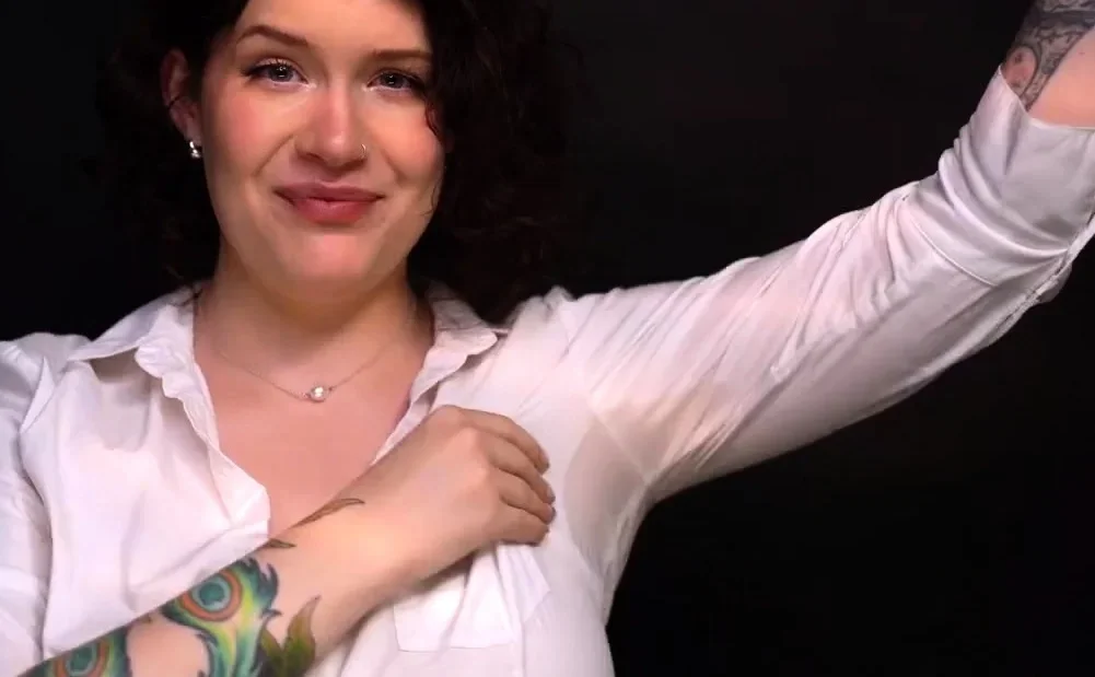 Busty curly brunette with big boobs fucks on couch