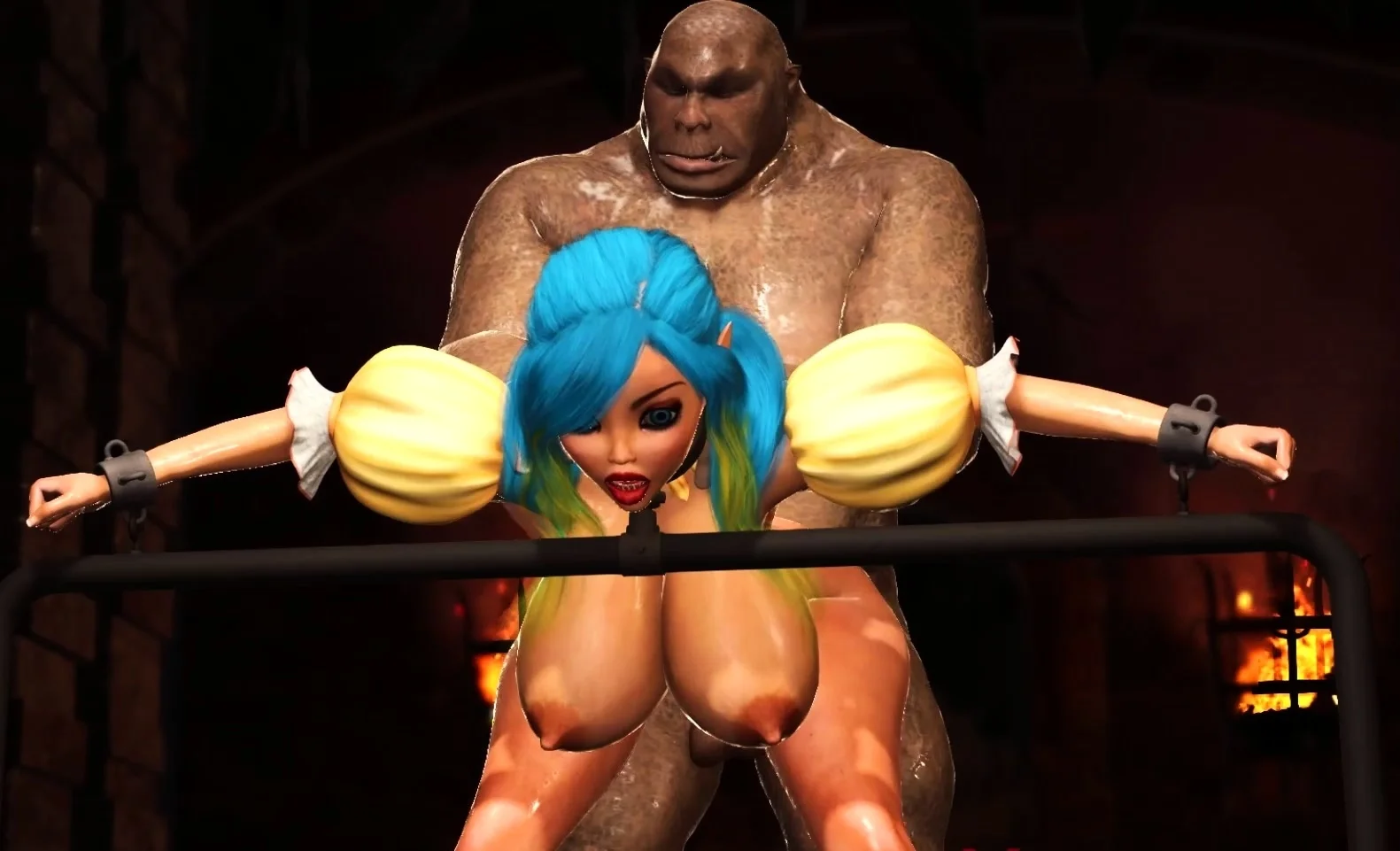Beautiful female elf gets fucked by the big ogre in dungeon