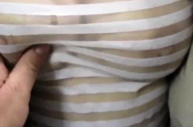 Touching tits in see-throu blouse in a market