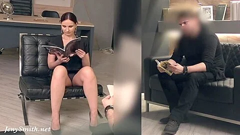 Silence. Jeny Smith with no panties teasing a man. prank