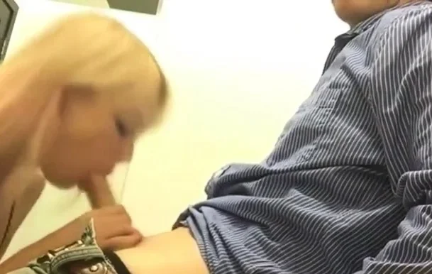 Blonde college girl sucks and rides cock in changing room