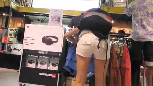 White jeans shorts nice womans ass