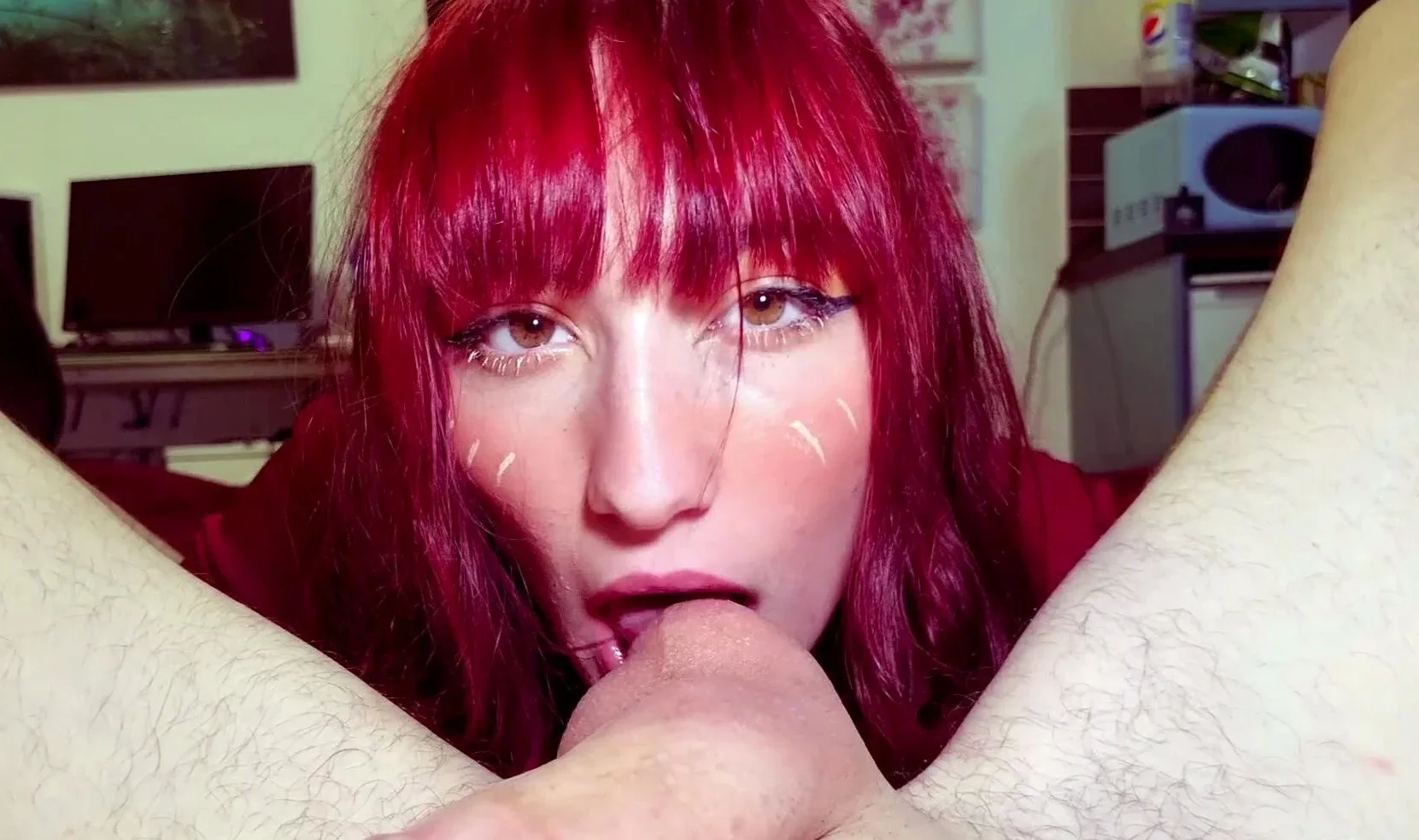 Lovely redhead teen gives a great pov blowjob
