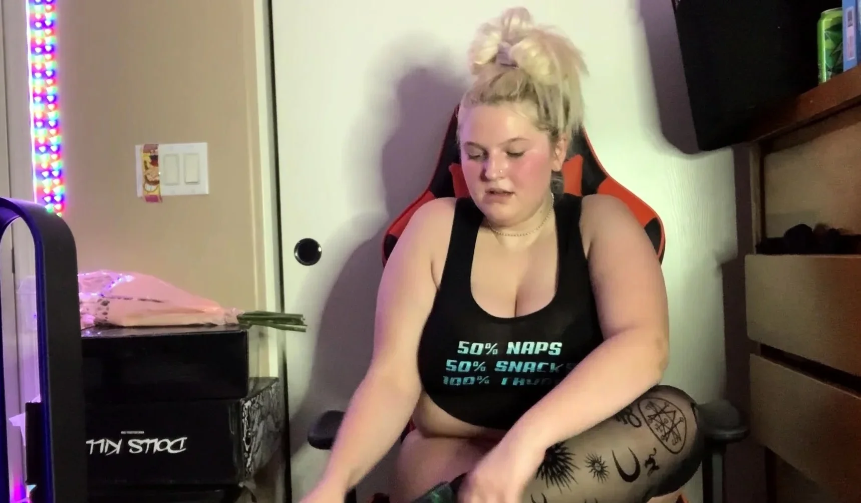 Cute blonde with big boobs solo