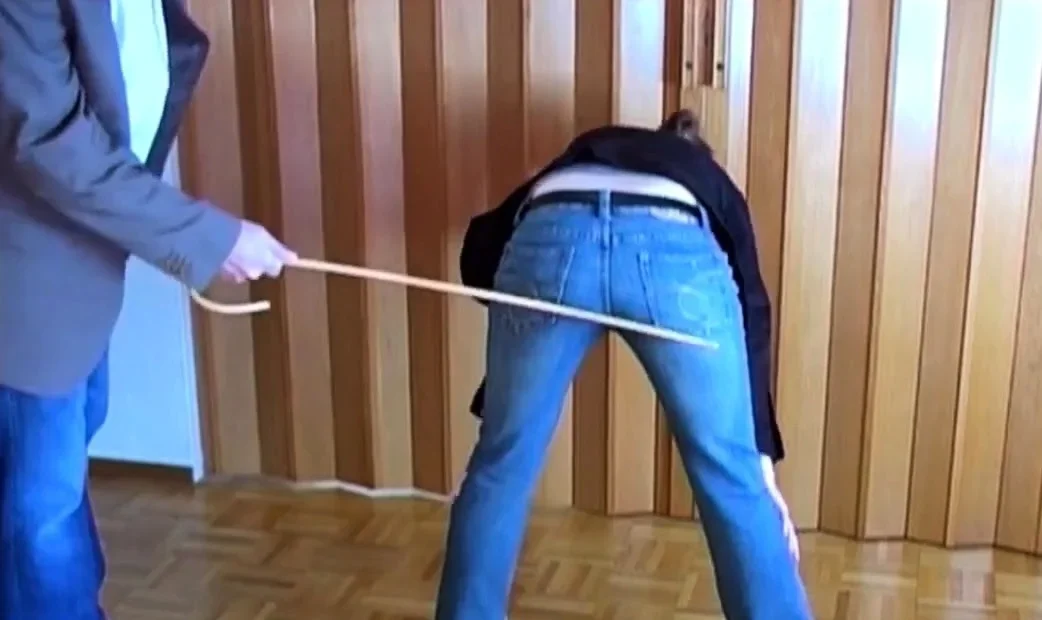 Hard caning because wearing wrong clothes