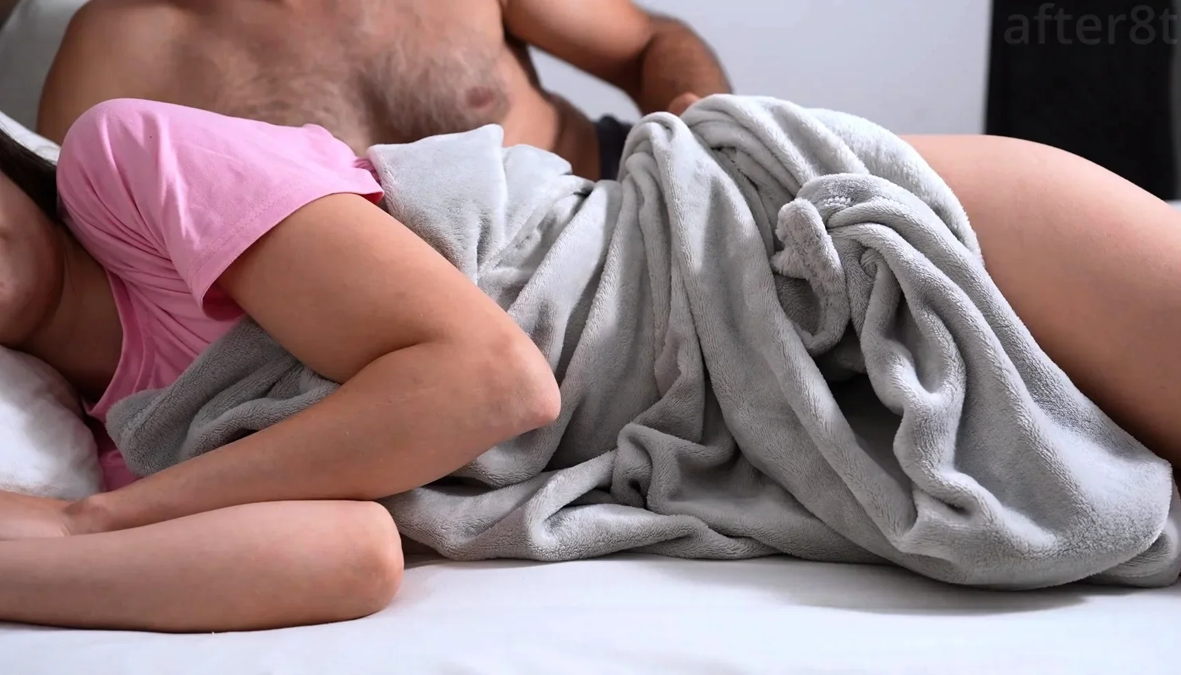 I join a beautiful little babe in her bed for spooning sex.