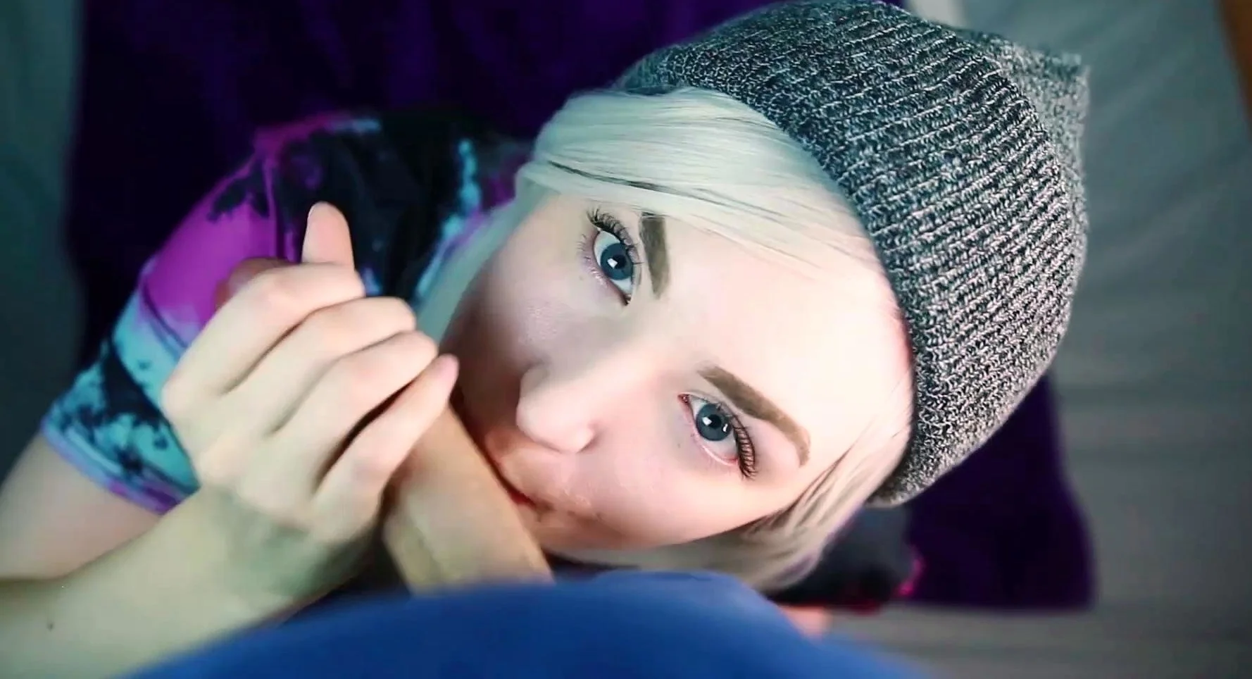 Blonde teen girlfriend gives a pov blowjob in a hotel