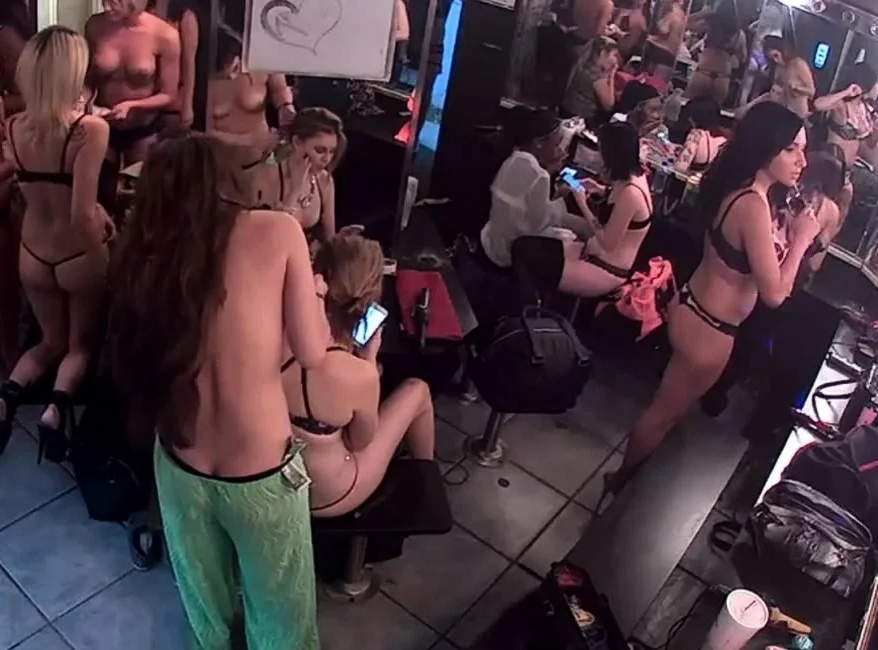 Bunch of strippers hanging out in the dressing room