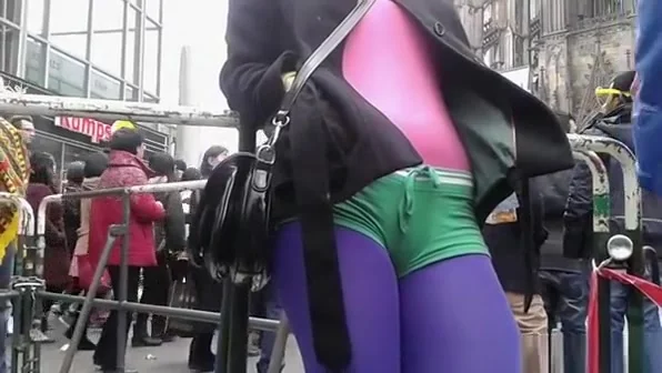 Colorful tight clothes camletoe