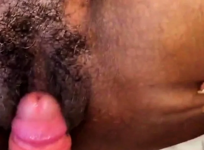 Hairy ebony MILF fucks and creams white boy cock