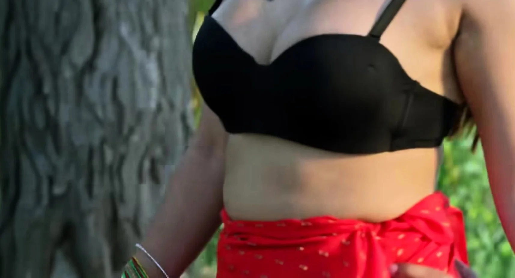 Gorgeous brunette in lingerie ass fucked outdoors