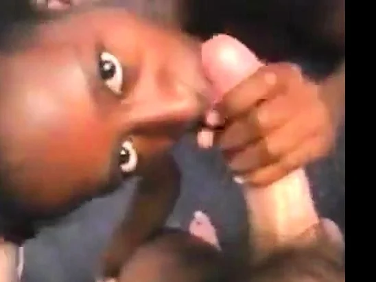 Nasty black bitch sucks cock, licks ass and get spitted on