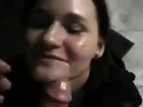 Horny brunette licks hard cock at home