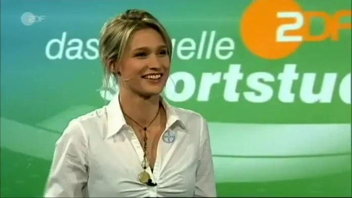 Sexy girl trying to score a goal