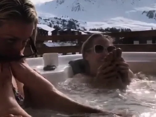 Blonde horny chicks play her big boobs