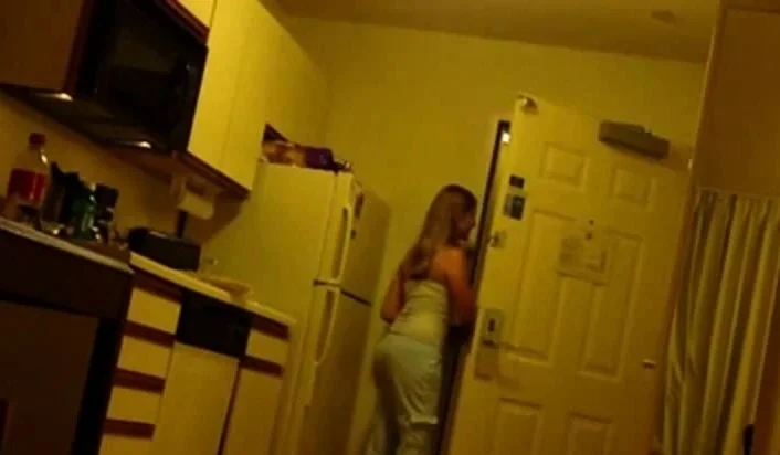 Blonde Girlfriend Posing And Flashing With Pizza Boy