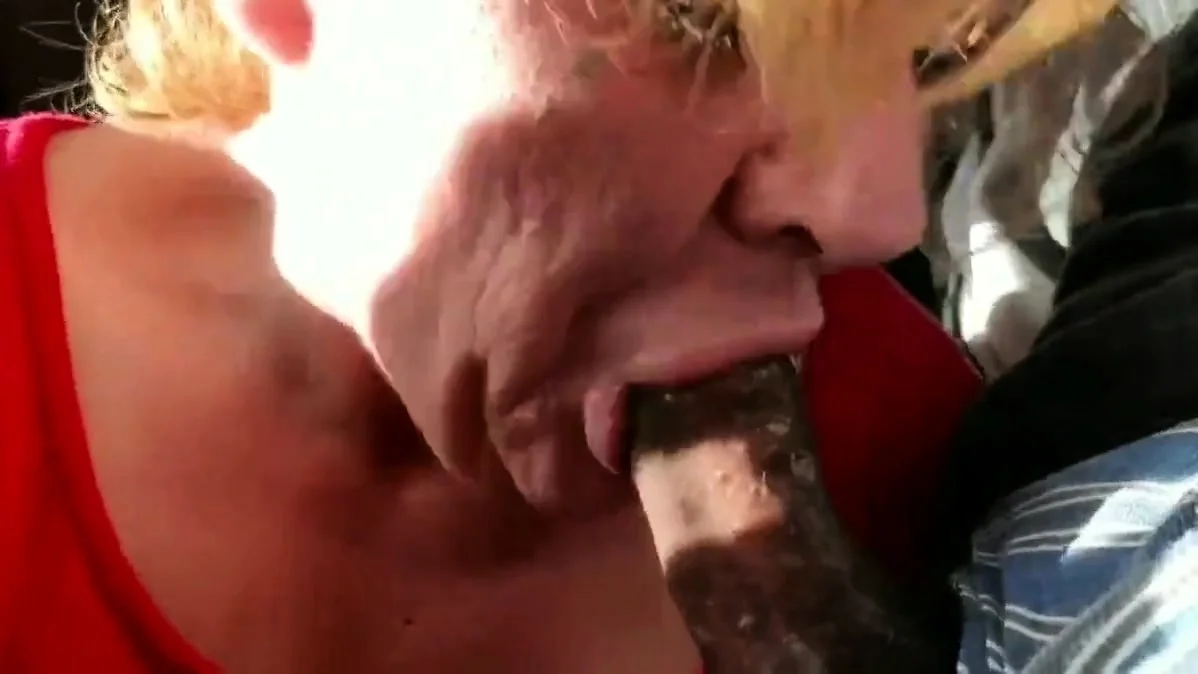 Old GILF gumming black dick and swallows