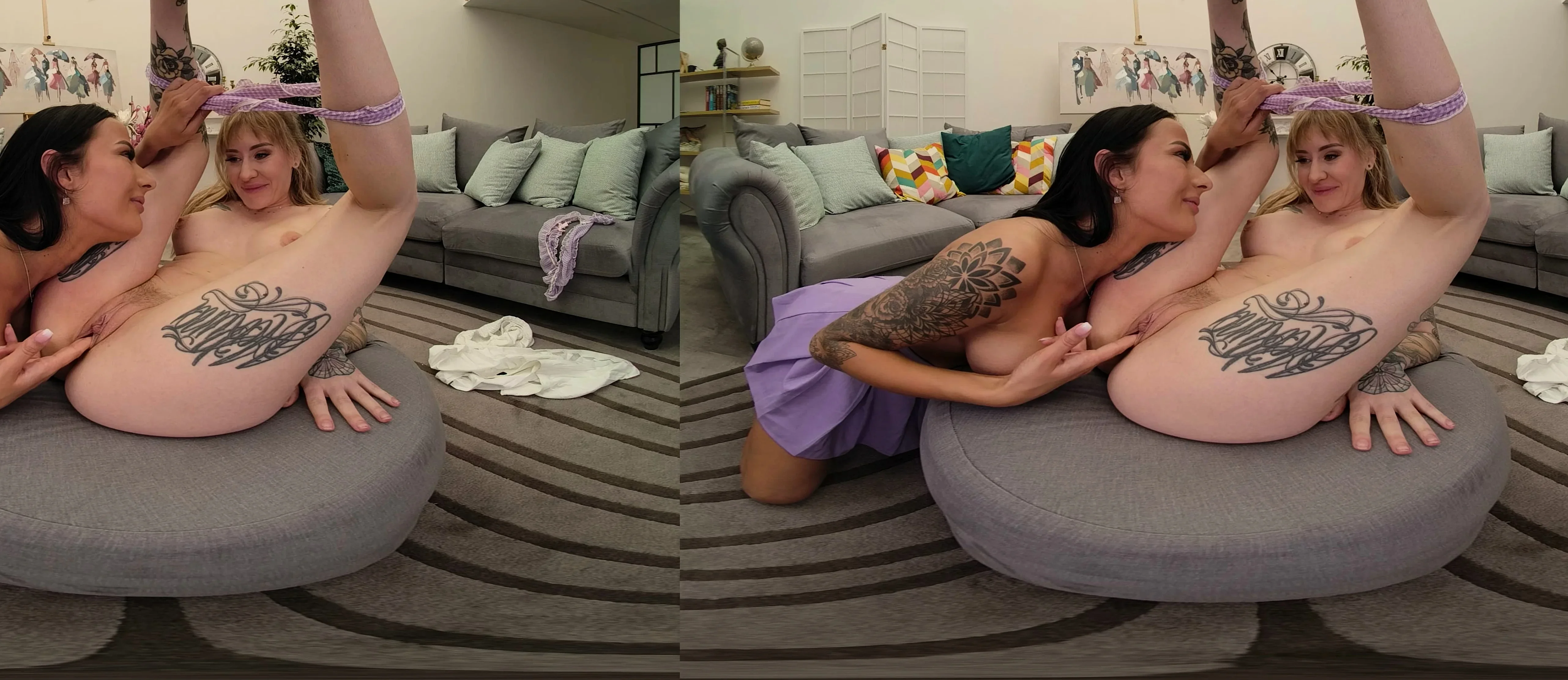 Blonde and Brunette Lesbians Scissor Fuck