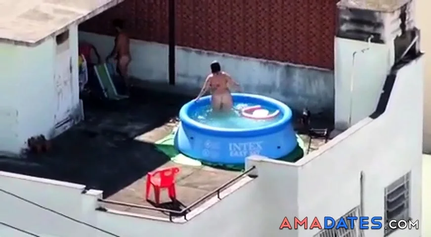 Girls watching couple fuck at pool CFNM