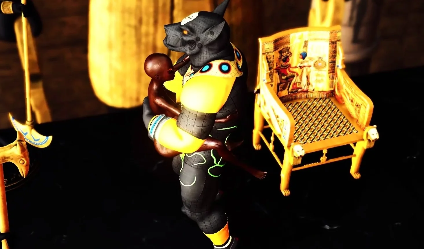Anubis fucks hard a sexy slave ebony in an egyptian temple