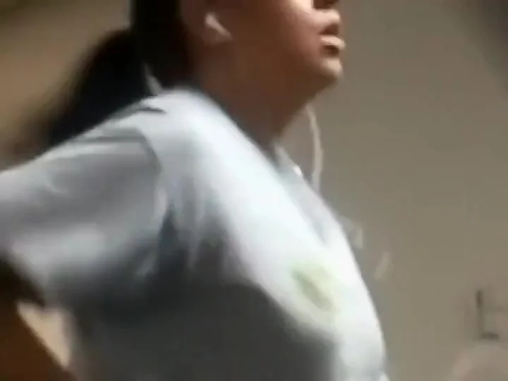 Spying a hot girl running on a treadmill
