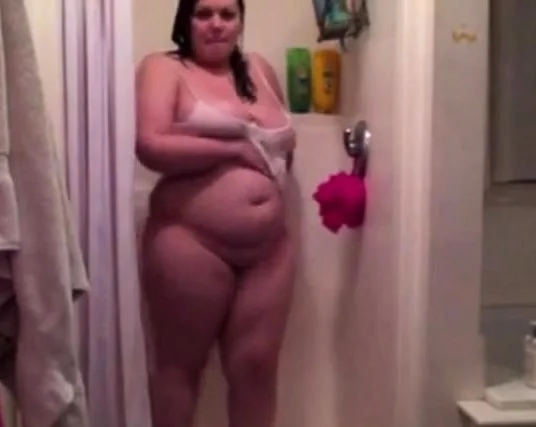 BBW With Big Ass and Tits Strips in Shower on Webcam