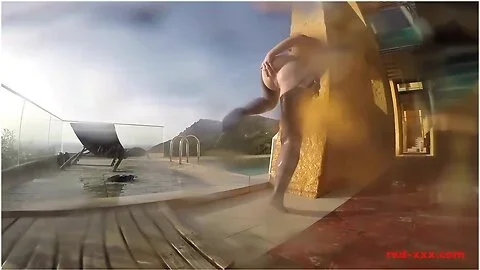 Sexy Mature Red Xxx Masturbates Outside By The Pool