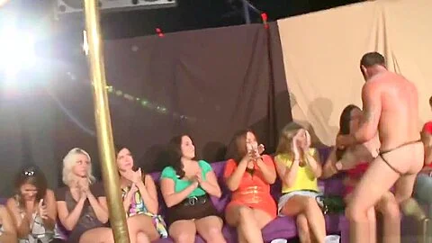 Partying CFNM babes sucking cock